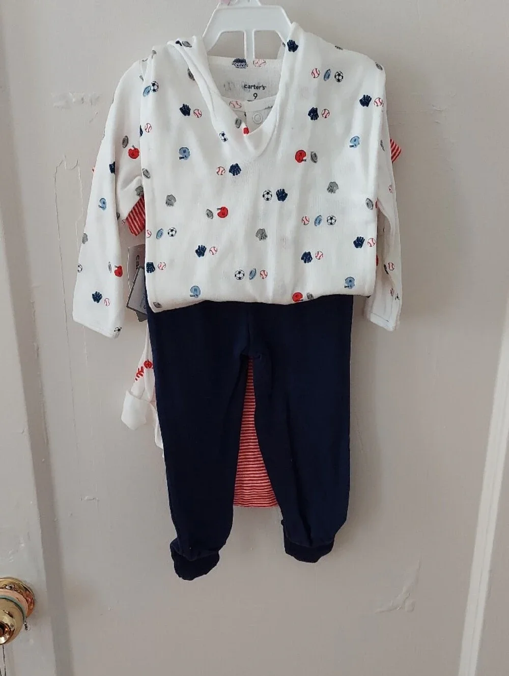 Mighty Cute MVP Red Stripe Baby Four-Piece Bodysuit
